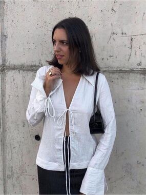 H&M Crinkled Blouse with Tie Detail NWOT